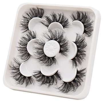 Veleasha Lashes Big Curl 3D Faux Mink Lashes 25mm Long Dramatic Fake Eyelashes for Gorgeous Eye Makeup, 5 Pairs Pack False Eyelashes (MS03)