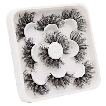 Veleasha Lashes Big Curl 3D Faux Mink Lashes 25mm Long Dramatic Fake Eyelashes for Gorgeous Eye Makeup, 5 Pairs Pack False Eyelashes (MS03)