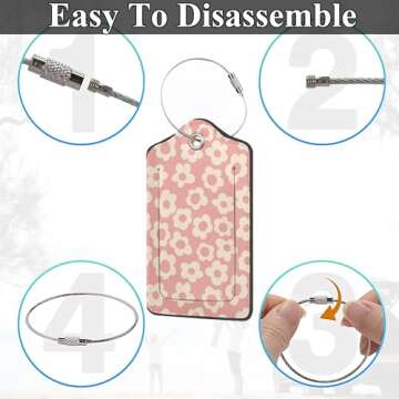 Vintage Groovy Flowers Luggage Tags, 2 Pack Travel Cruise Tags for Suitcases, Cute Identifiers with Privacy Flap, Baggage Tags for Women Men Kids Backpack Handbag
