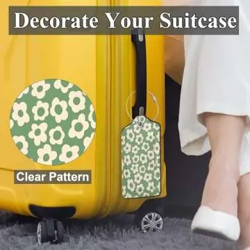 Vintage Groovy Flowers Luggage Tags, 2 Pack Travel Cruise Tags for Suitcases, Cute Identifiers with Privacy Flap, Baggage Tags for Women Men Kids Backpack Handbag