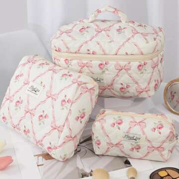 kingkiss Floral Makeup Bag Set for Stylish Organization