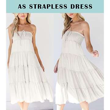 HAEOF Women's Summer Elastic High Waist Boho Maxi Skirt Casual Drawstring A Line Long Skirt White Small