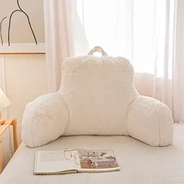 NTBED Reading Pillow Faux Fur Bed Wedge Backrest with Arms,Couch TV Relax Bed Rest Pillow Back Suppo...