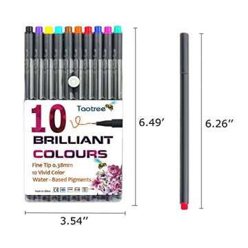 Fineliner Color Pen Set, Taotree 0.38mm Colored Sketch Drawing Pen, Porous Fine Point Markers for Bullet Journaling and Note Taking, 10 Assorted Colors