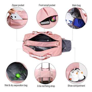 Konelia Small Gym Bag for Women and Men Waterproof Workout Sports Swimming Bag, Weekender Travel Duffle Bag with Shoe and Wet Clothes Compartments