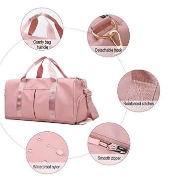 Konelia Small Gym Bag for Women and Men Waterproof Workout Sports Swimming Bag, Weekender Travel Duffle Bag with Shoe and Wet Clothes Compartments