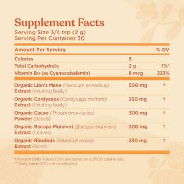 Four Sigmatic Focus Blend | Organic Lion's Mane Powder with Adaptogen and Mushroom Blend | Includes Cordyceps, Rhodiola, Bacopa & Mucuna | 30 Servings