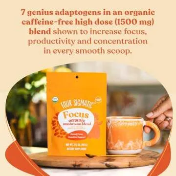 Four Sigmatic Focus Blend | Organic Lion's Mane Powder with Adaptogen and Mushroom Blend | Includes Cordyceps, Rhodiola, Bacopa & Mucuna | 30 Servings