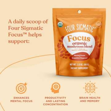 Four Sigmatic Focus Blend | Organic Lion's Mane Powder with Adaptogen and Mushroom Blend | Includes Cordyceps, Rhodiola, Bacopa & Mucuna | 30 Servings