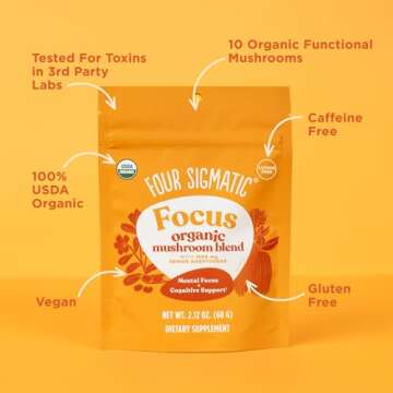 Four Sigmatic Focus Blend | Organic Lion's Mane Powder with Adaptogen and Mushroom Blend | Includes Cordyceps, Rhodiola, Bacopa & Mucuna | 30 Servings