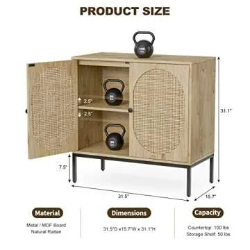 IKIFLY Rattan Storage Cabinet Set of 2, Handmade Natural Rattan Door Buffet Cabinet with Storage, Si...