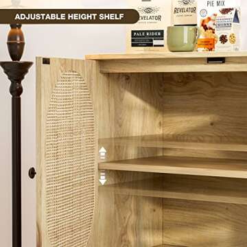 IKIFLY Rattan Storage Cabinet Set of 2, Handmade Natural Rattan Door Buffet Cabinet with Storage, Sideboard Cabinet Console for Kitchen, Dining Room, Living Room, Entryway(Natural)