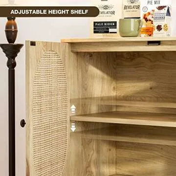 IKIFLY Rattan Storage Cabinet Set of 2, Handmade Natural Rattan Door Buffet Cabinet with Storage, Sideboard Cabinet Console for Kitchen, Dining Room, Living Room, Entryway(Natural)