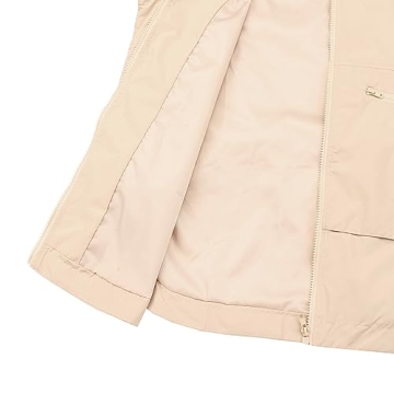 PESION Lightweight Rain Jacket Women Waterproof Raincoat Packable Hooded Windbreaker, Khaki, Large