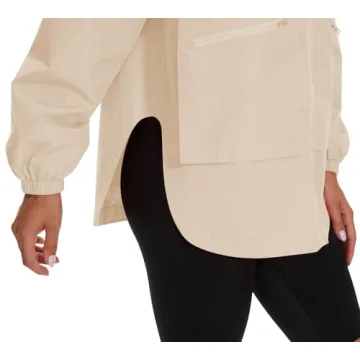PESION Lightweight Rain Jacket Women Waterproof Raincoat Packable Hooded Windbreaker, Khaki, Large