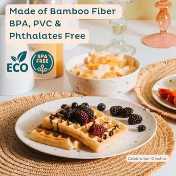 Nook Theory 4-Pack Bamboo Fiber Dinner Plates - Alternative for Plastic Plates, Toddler & Kids Plates, Dishwasher Safe, Food-Grade Bamboo Plates Reusable - Lightweight Dinner Plates (Celebration 8")