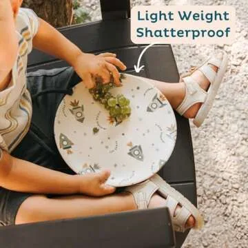 Nook Theory 4-Pack Bamboo Fiber Dinner Plates - Alternative for Plastic Plates, Toddler & Kids Plates, Dishwasher Safe, Food-Grade Bamboo Plates Reusable - Lightweight Dinner Plates (Celebration 8")