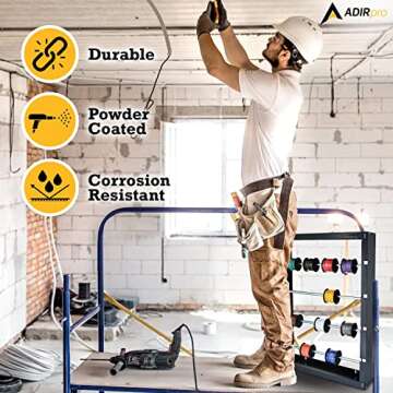 AdirPro Wire Spool Rack - Superior Strength Wire/Cable Dispenser - Conduit Display & Storage for Electrical Industrial & Retail Use (4 Rods, Grey)