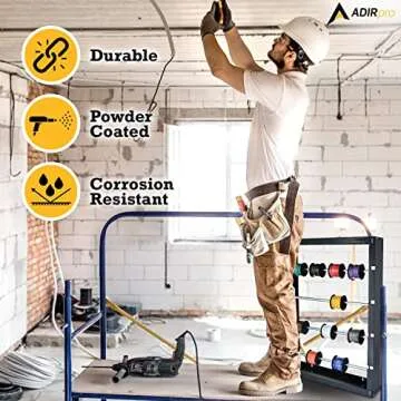 AdirPro Wire Spool Rack - Superior Strength Wire/Cable Dispenser - Conduit Display & Storage for Electrical Industrial & Retail Use (4 Rods, Grey)