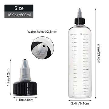 Segbeauty 16.9oz Hair Dye Bottles, Measured Twist-On Top Tip Cap Hair Color Squeeze Bottle with Ratio Graduated Scale, 2pcs 500ml Refillable Empty Hair Color Applicator Bottle Dyeing Tool Transparent