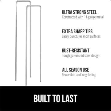 GORILLA GRIP 50 Pack Strong Galvanized Steel Landscape Staples, Rust-Resistant Sharp Tips, Plant and...