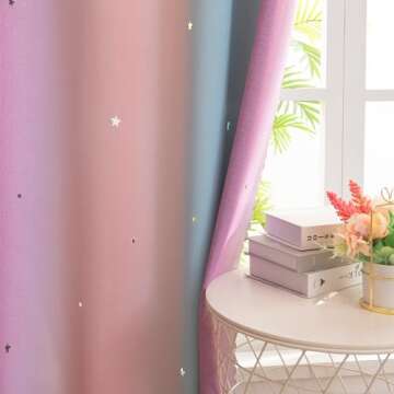 Yancorp Curtains for Girls Bedroom Kids Room Curtain Colorful Window Nursery Curtain 108 inches Length Room Darkening Grommet 2 Layers (Pink Purple, W52 X L108)