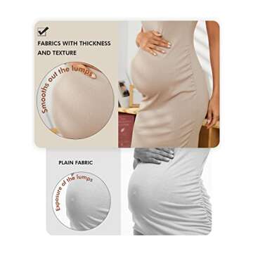 Ecavus Women's Maternity Ribbed Slim Fit Dress Sleeveless Tank Dresses Scoop Neck Pregnancy Bodycon Dress for Casual Wear Oatmeal