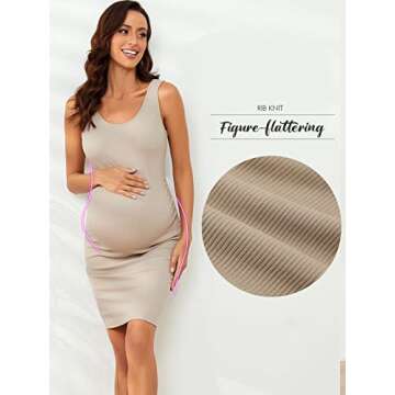 Ecavus Women's Maternity Ribbed Slim Fit Dress Sleeveless Tank Dresses Scoop Neck Pregnancy Bodycon Dress for Casual Wear Oatmeal