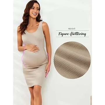 Ecavus Women's Maternity Ribbed Slim Fit Dress Sleeveless Tank Dresses Scoop Neck Pregnancy Bodycon Dress for Casual Wear Oatmeal