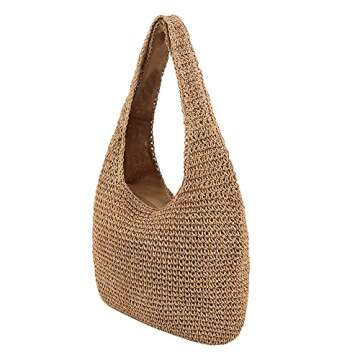 Naimo Women Straw Beach Shoulder Bag Woven Tote Handbag Large Handmade Weaving Summer Casual Hobo Ba...