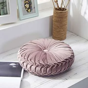 Cassiel Home 14.5" Pintuck Round Throw Pillow - Luxurious Mauve Velvet Cushion for Elegant Decor