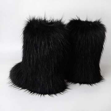 Gegefur Women's Faux fur Boot Furry Fluffy Short Snow Boot Mid-Calf Boots Warm Comfortable Outdoor Flat Shoes (black, numeric_6)