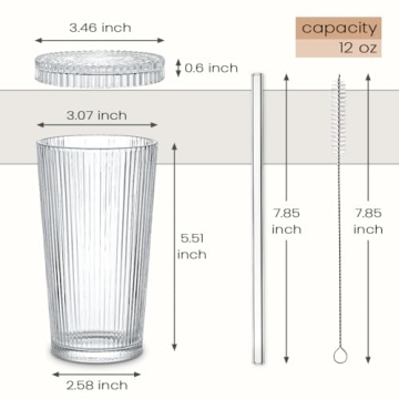 Combler Glass Cups Set with Lids and Straws for Iced Coffee