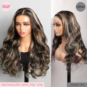 6X5 Wear and Go Glueless Wigs Human Hair Pre plucked Pre Cut 220% Density Salon-Quality Body FB/27 Balayage Wig HD Lace Closure Wigs Human Hair Highlight Ombre Lace Front human hair Wig 24 IINCH