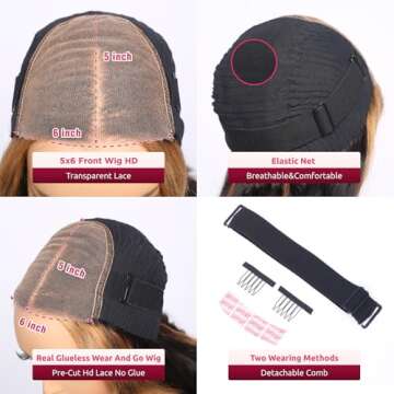 6X5 Wear and Go Glueless Wigs Human Hair Pre plucked Pre Cut 220% Density Salon-Quality Body FB/27 Balayage Wig HD Lace Closure Wigs Human Hair Highlight Ombre Lace Front human hair Wig 24 IINCH