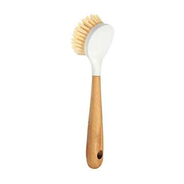 Huibot Bamboo Cast Iron Brush Stiff Bristles Natural Scrubber for Dish Skillet Grill Wok
