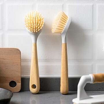 Huibot Bamboo Cast Iron Brush Stiff Bristles Natural Scrubber for Dish Skillet Grill Wok