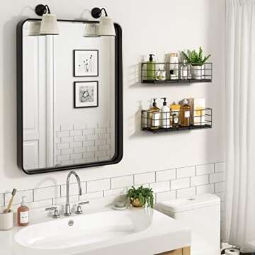 Fixwal 4 Set Floating Shelves Wall Shelves for Storage Hanging Shelves Wall Mounted for Living Room Kitchen and Bedroom Bathroom for Wall Decorative Storage (Black)