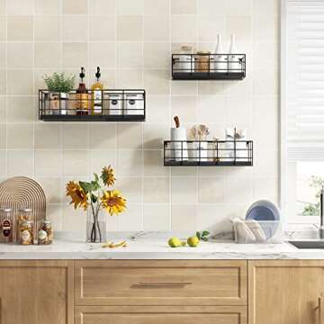 Fixwal 4 Set Floating Shelves Wall Shelves for Storage Hanging Shelves Wall Mounted for Living Room Kitchen and Bedroom Bathroom for Wall Decorative Storage (Black)