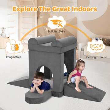 CoziBB 10pcs Modular Kids Play Couch, Convertible Kids Foam Couch for Toddlers & Children with Climbing Slope, Floor Sectional Sofa for Playroom Bedroom Nursery