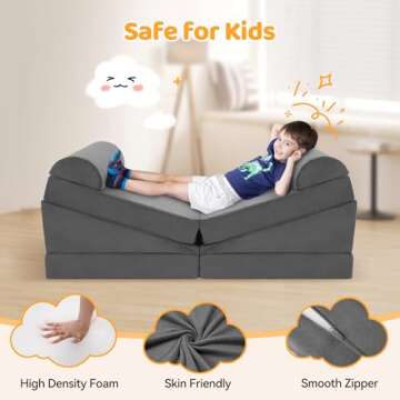 CoziBB 10pcs Modular Kids Play Couch, Convertible Kids Foam Couch for Toddlers & Children with Climbing Slope, Floor Sectional Sofa for Playroom Bedroom Nursery