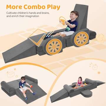 CoziBB 10pcs Modular Kids Play Couch, Convertible Kids Foam Couch for Toddlers & Children with Climbing Slope, Floor Sectional Sofa for Playroom Bedroom Nursery