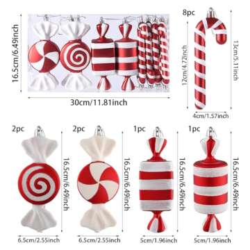 14Pcs Christmas Candy Cane Lollipop Ornaments for Christmas Tree Decorations,Red and White 6.5Inch A...
