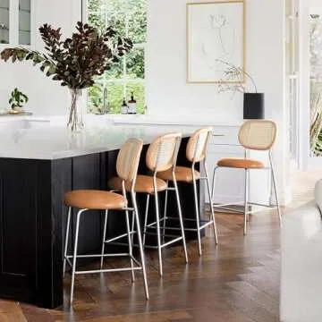 LUE BONA Stylish Faux Leather Bar Stools Set of 4