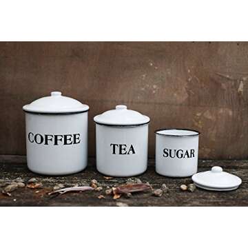 Creative Co-Op Metal Containers with Lids, Coffee, Tea, Sugar (Set of 3 Sizes/Designs)