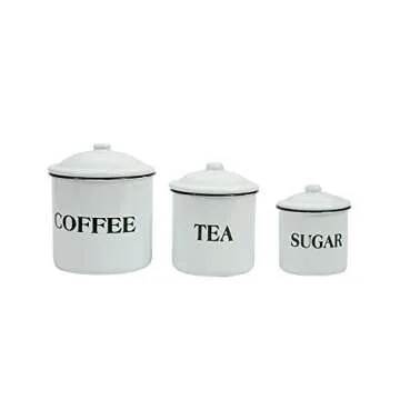 Creative Co-Op Metal Containers with Lids, Coffee, Tea, Sugar (Set of 3 Sizes/Designs)