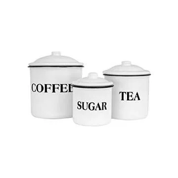 Creative Co-Op Metal Containers with Lids, Coffee, Tea, Sugar (Set of 3 Sizes/Designs)