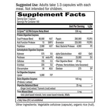 Garden of Life Vegetarian Digestive Supplement - Omega Zyme Ultra Enzyme Blend for Digestion, Bloating, Gas, and IBS, 180 Capsules