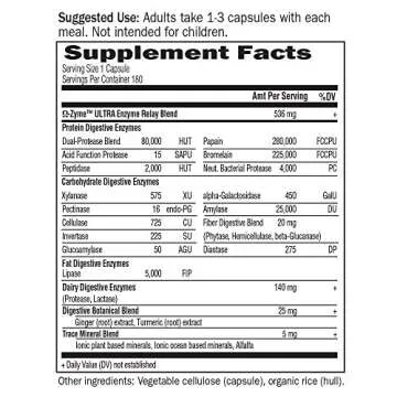 Garden of Life Vegetarian Digestive Supplement - Omega Zyme Ultra Enzyme Blend for Digestion, Bloating, Gas, and IBS, 180 Capsules