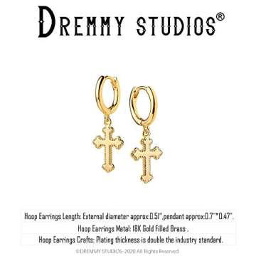 DREMMY STUDIOS Dainty Gold Cross Huggie Hoop Earrings 14K Gold Filled Simple Cute Cross Hoop Earrings Charm Tiny